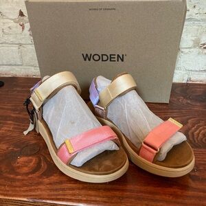 Woden Women's Sandals in Coral and Beige